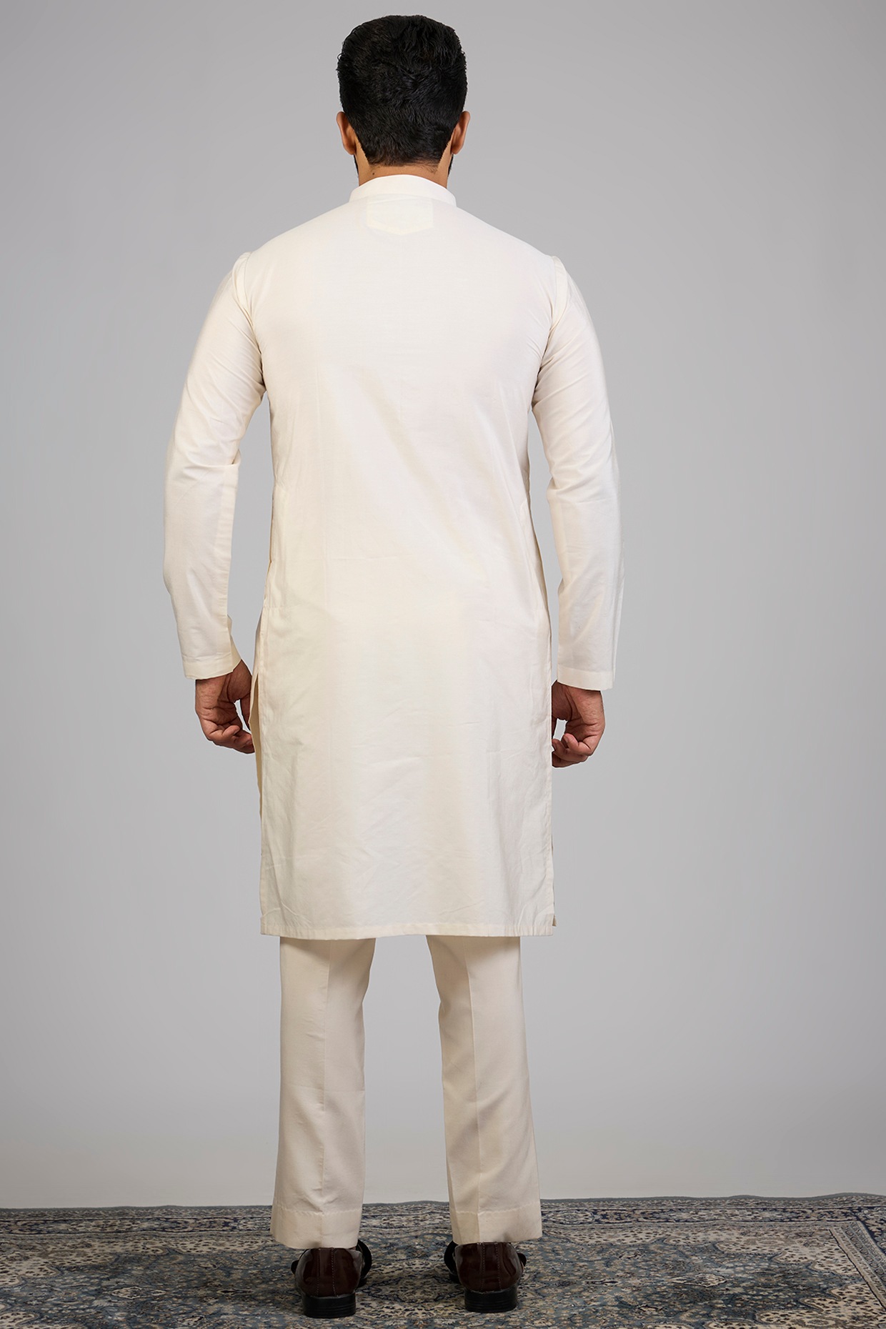 Cream Lucknowi Silk Sherwani Set, view 4