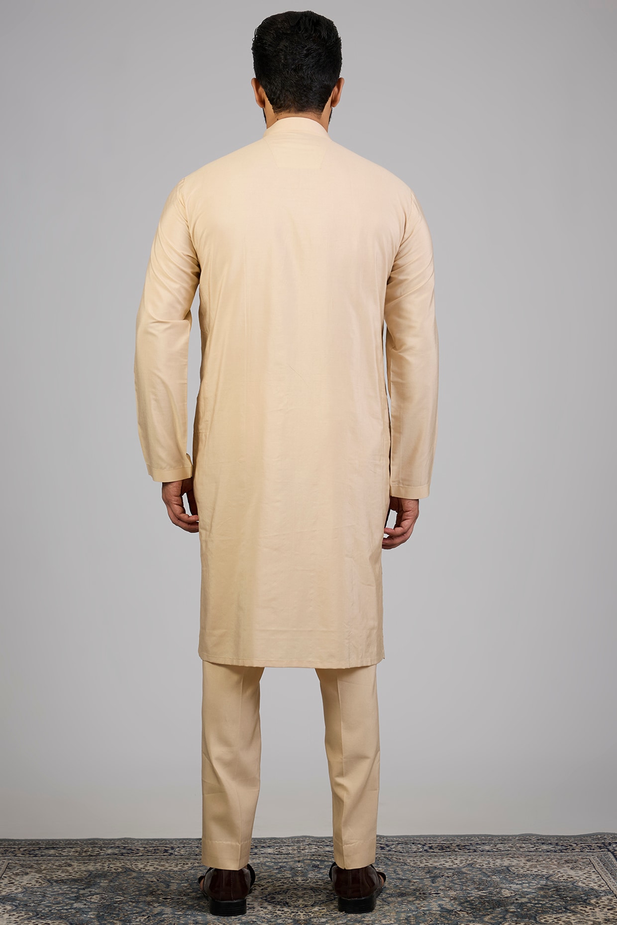 Beige Lucknowi Silk Sherwani Set, view 4