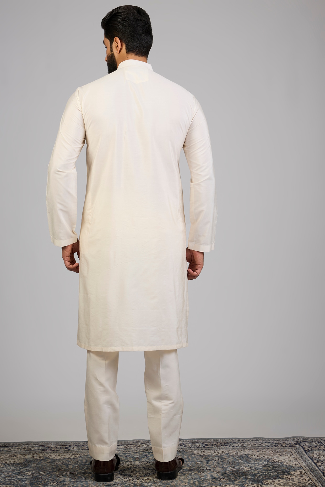 Cream Lucknowi Silk Sherwani Set, view 4