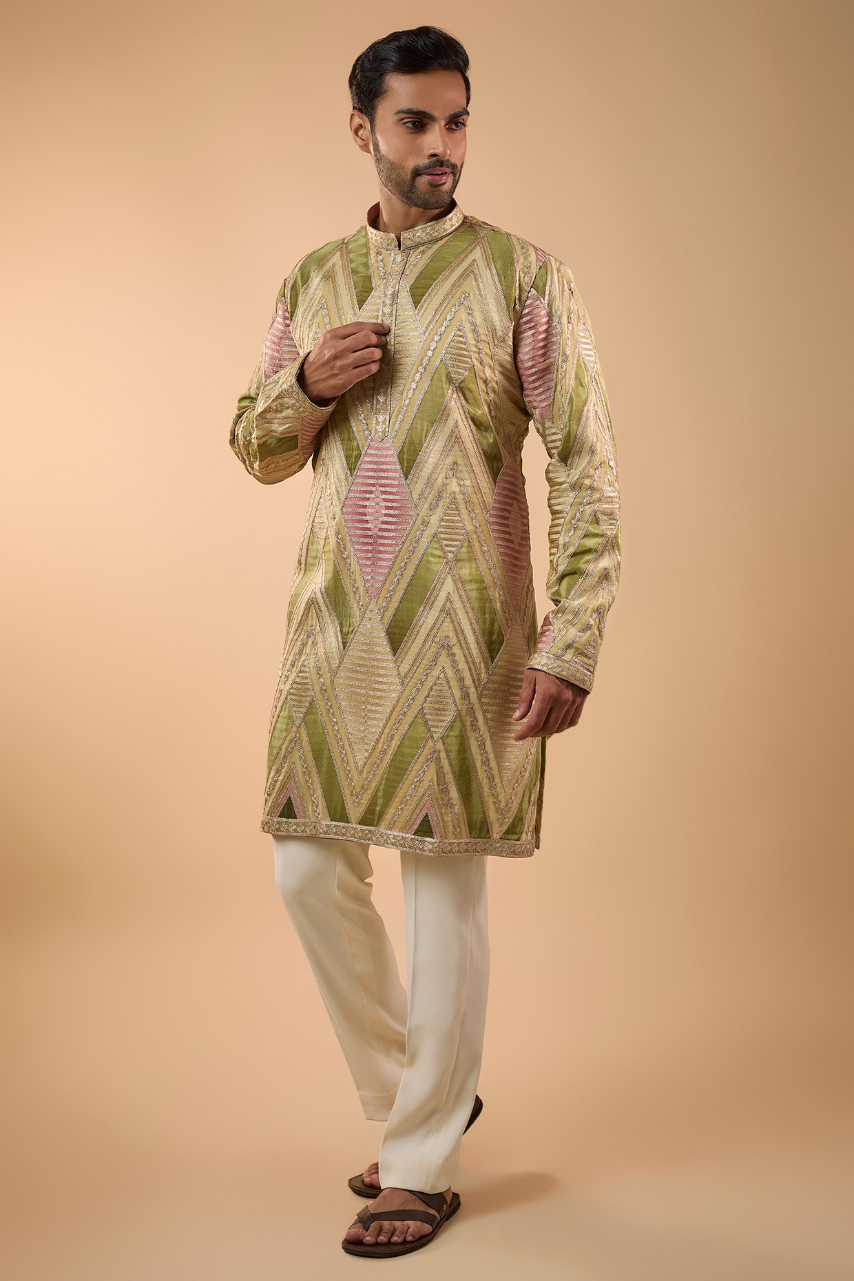 Light Green Silk Gota Patti Work Kurta Set