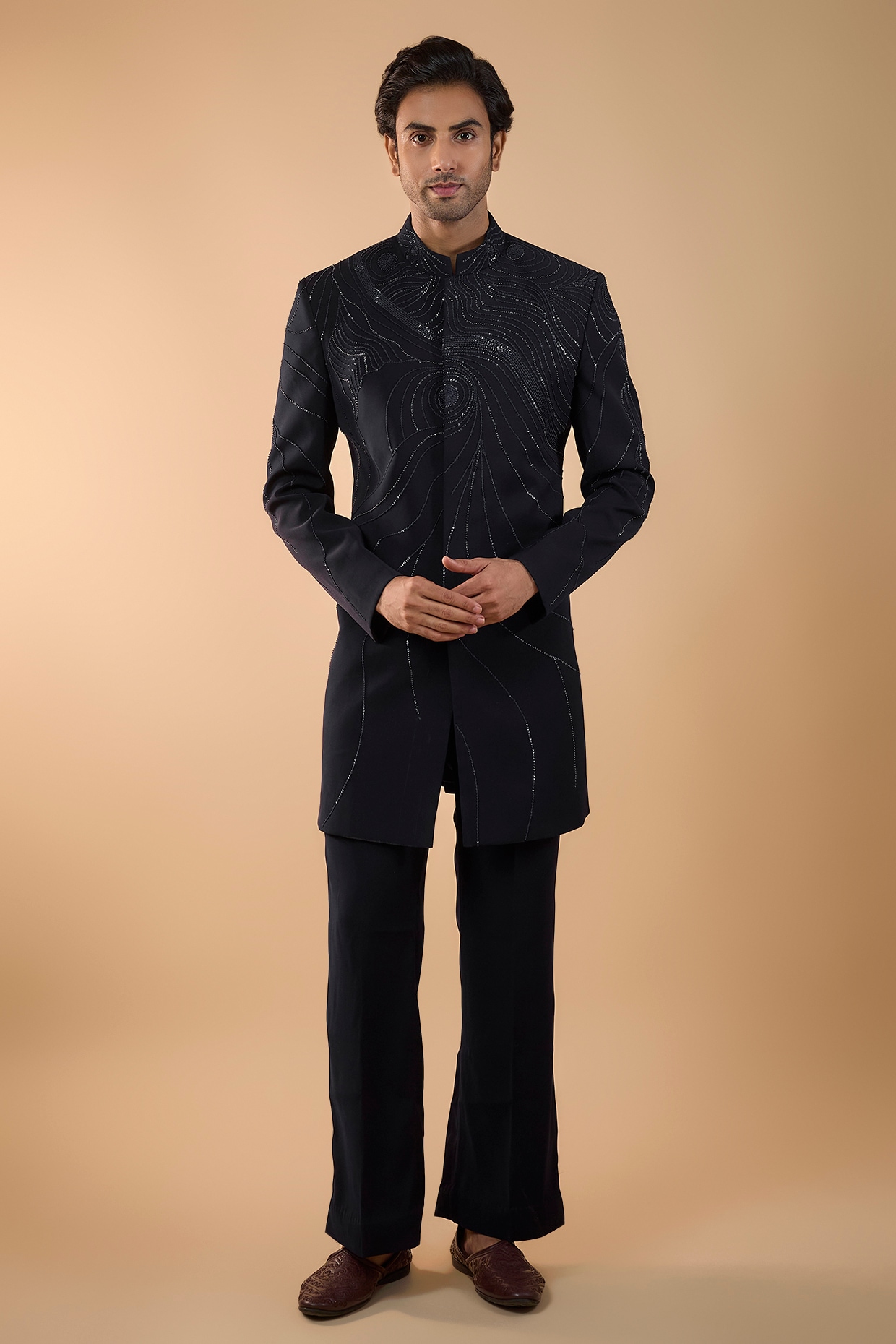 Midnight Blue Boomario Fabric ThreadWork Indowestern Set
